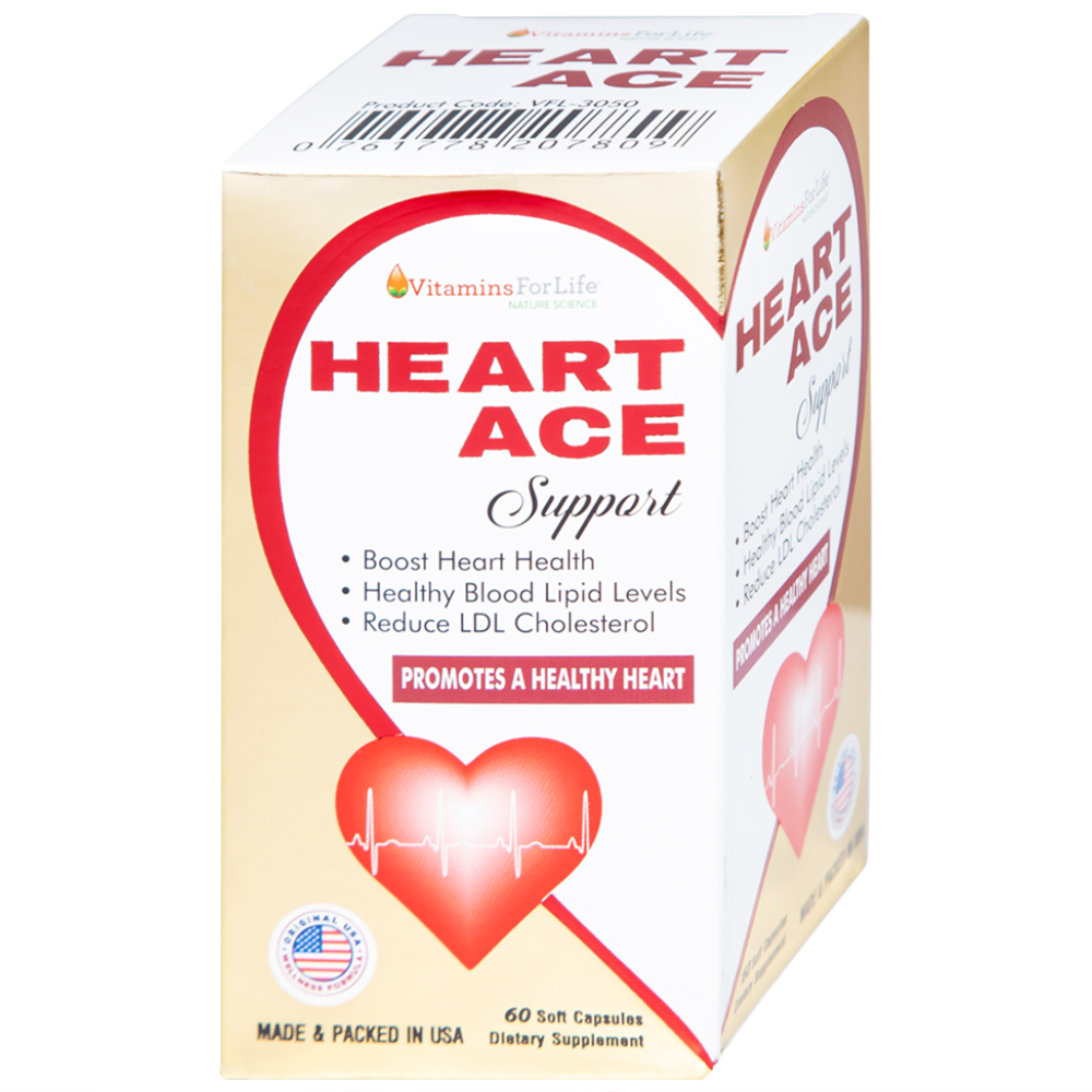 Hình ảnh Viên uống Heart Ace Support Vitamins For Life hỗ trợ sức khỏe tim mạch, điều hòa nhịp tim (Hộp 60 viên)