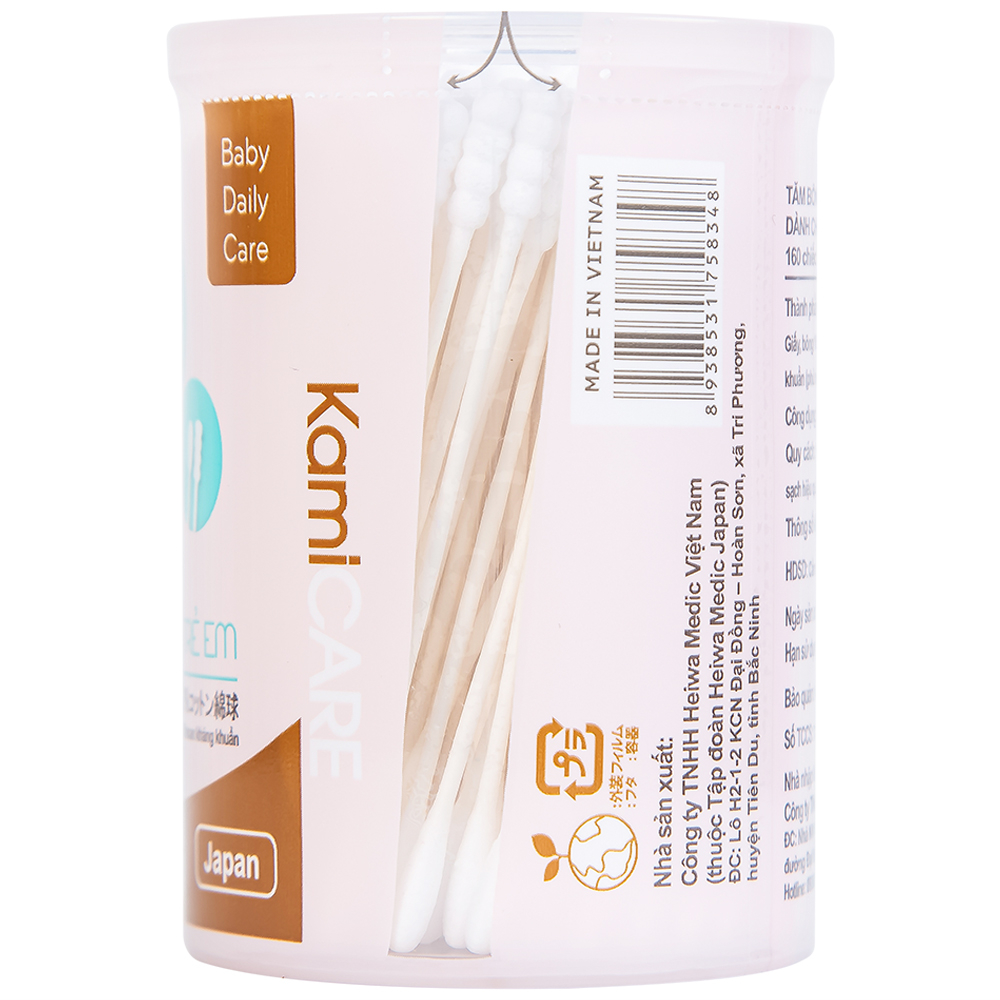 Hình ảnh Tăm bông kháng khuẩn KamiCare dành cho trẻ em 1 đầu xoắn 1 đầu thường vệ sinh tai, mũi (160 chiếc)