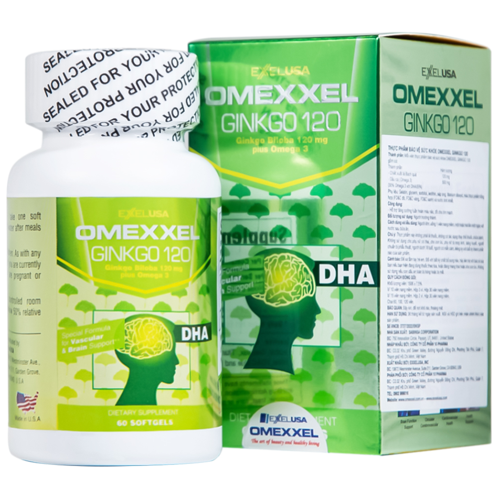 Viên uống Omexxel Ginkgo 120 OMEXXEL hỗ trợ tăng cường tuần hoàn máu não, tốt cho tim mạch (60 viên)