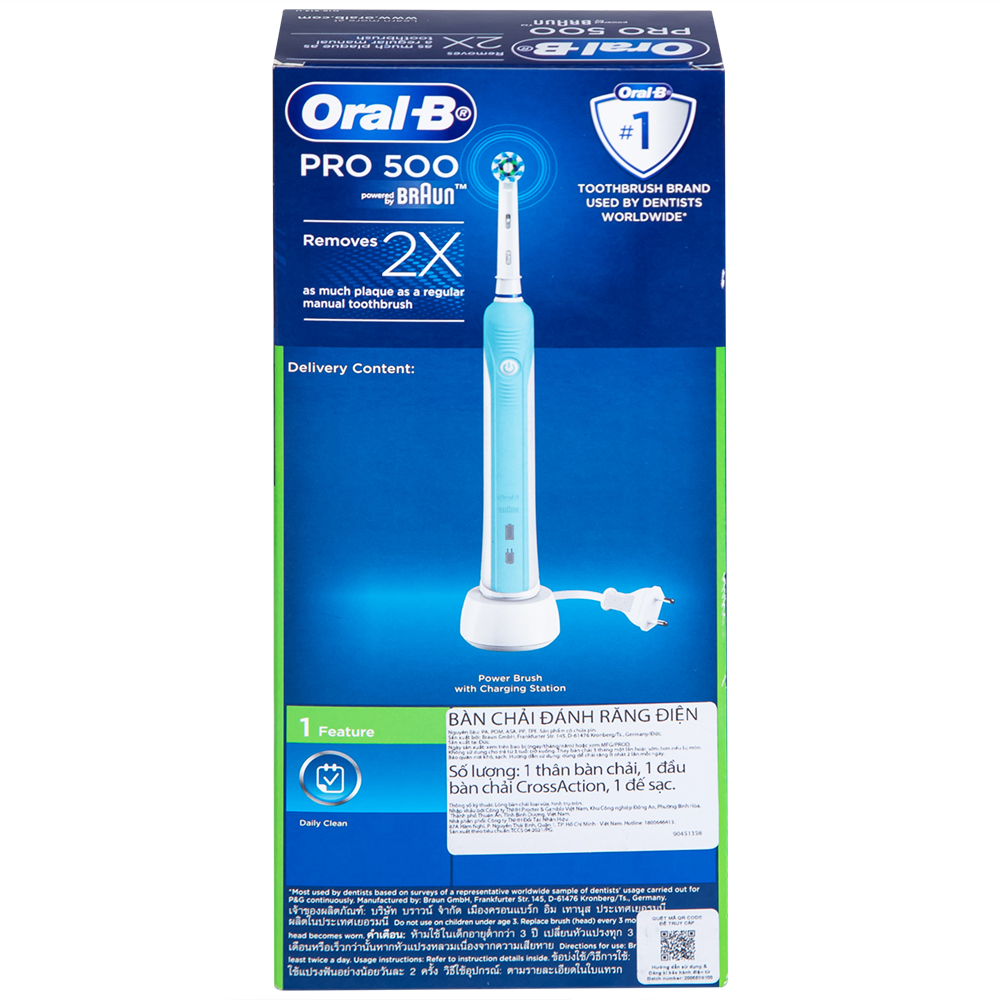 Hình ảnh Bàn chải đánh răng điện Oral-B Pro 500 Crossaction loại bỏ các mảng bám và vết ố trên răng