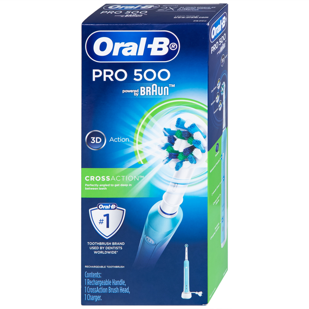 Hình ảnh Bàn chải đánh răng điện Oral-B Pro 500 Crossaction loại bỏ các mảng bám và vết ố trên răng