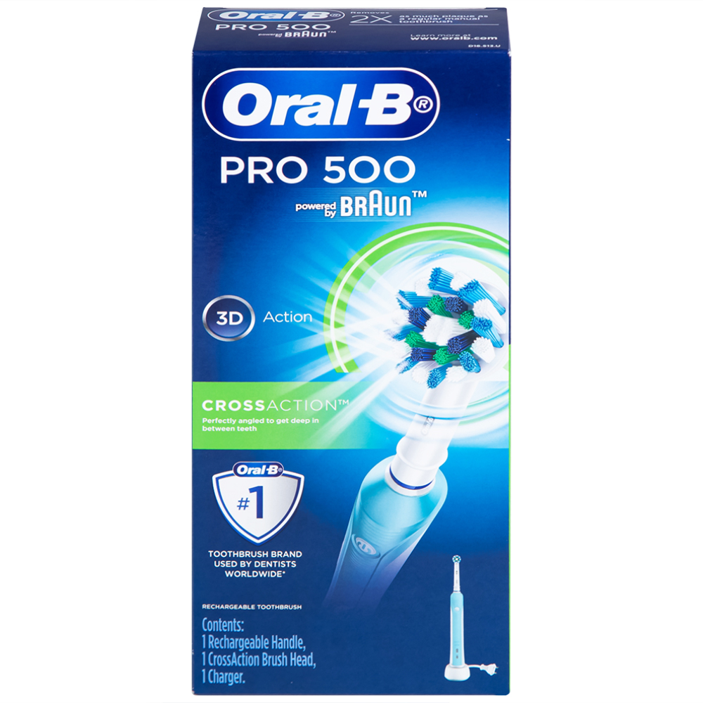 Hình ảnh Bàn chải đánh răng điện Oral-B Pro 500 Crossaction loại bỏ các mảng bám và vết ố trên răng