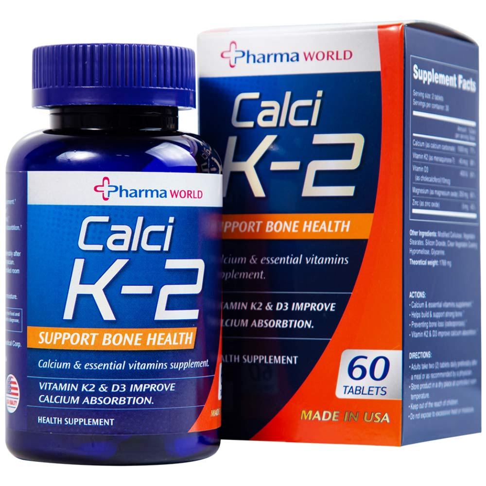 Hình ảnh Viên uống Calci K-2 Pharma World hỗ trợ giảm nguy cơ loãng xương (60 viên)