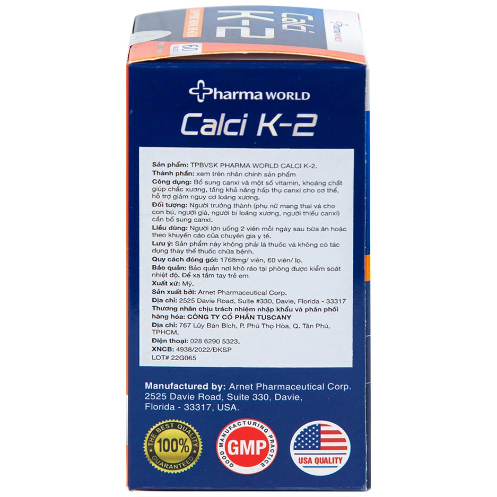 Hình ảnh Viên uống Calci K-2 Pharma World hỗ trợ giảm nguy cơ loãng xương (60 viên)