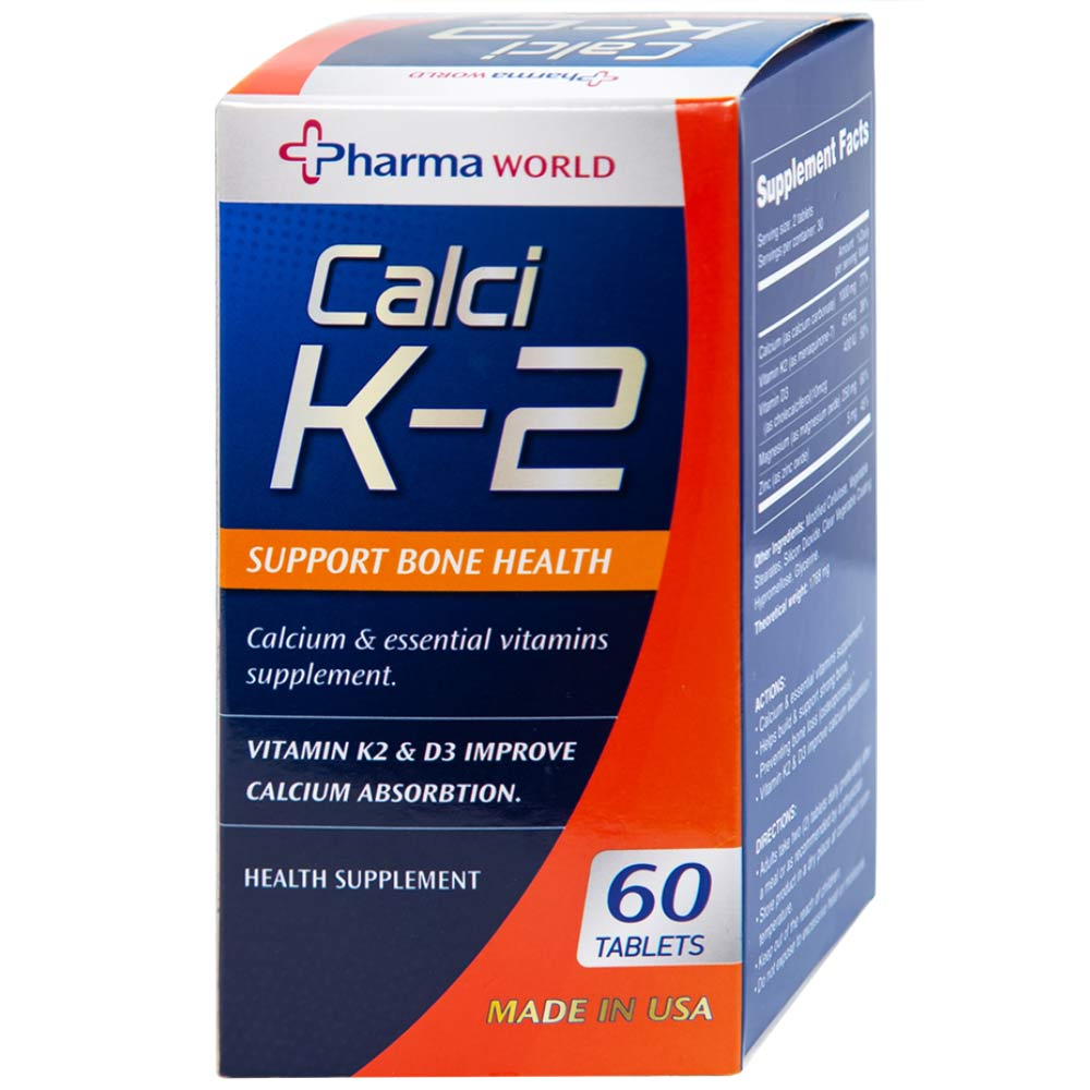 Hình ảnh Viên uống Calci K-2 Pharma World hỗ trợ giảm nguy cơ loãng xương (60 viên)