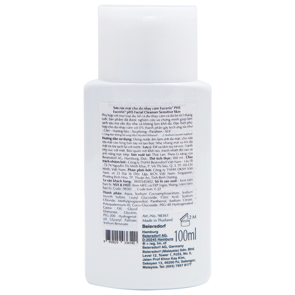 Hình ảnh Sữa rửa mặt cho da nhạy cảm Eucerin PH5 Facial Cleanser Sensitive Skin (100ml)