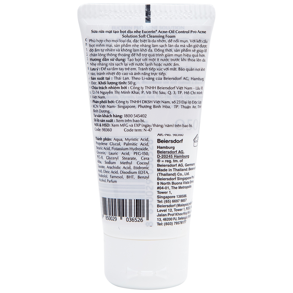 Hình ảnh Sửa rửa mặt tạo bọt dịu nhẹ Eucerin Acne-Oil Control Pro Acne Solution Soft Cleansing Foam (50g)