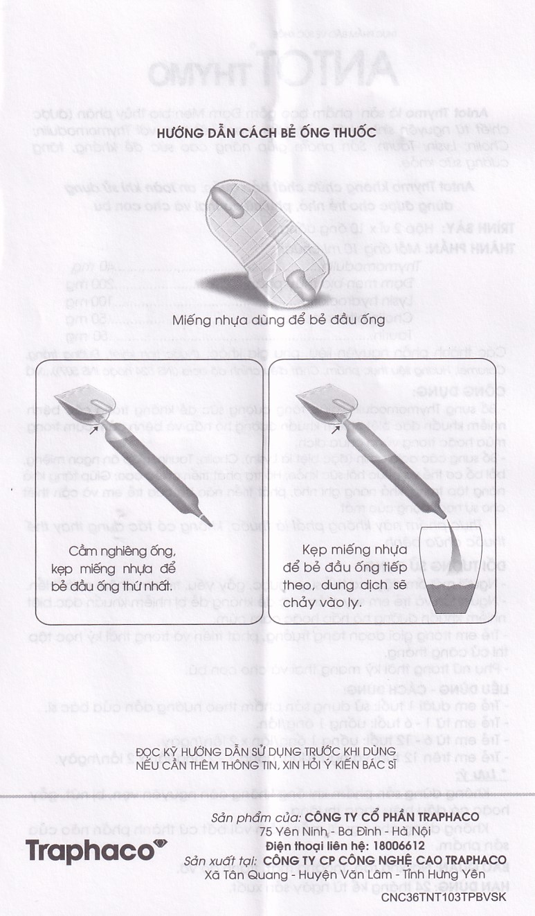 Hình ảnh Dung dịch uống Antot Thymo Traphaco tăng cường sức đề kháng (2 vỉ x 10 ống x 10ml)