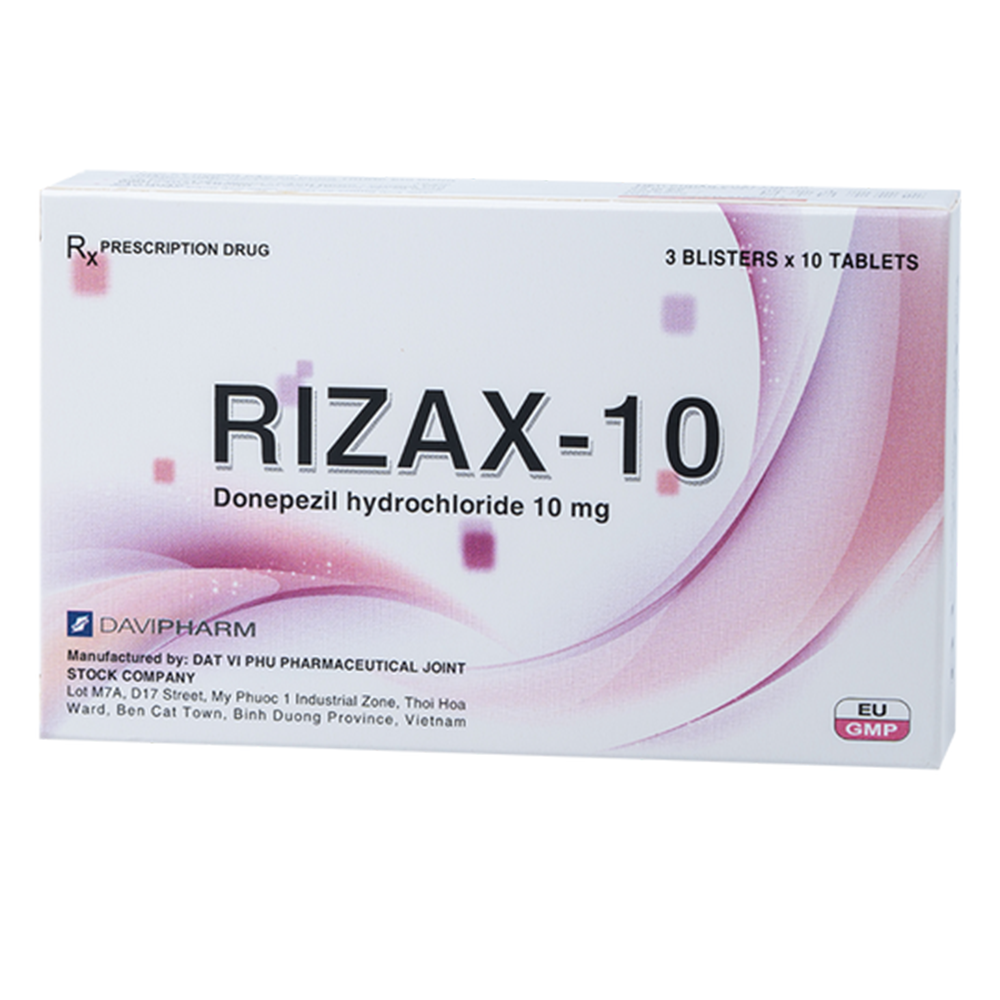 Hình ảnh Thuốc Rizax-10 Davipharm điều trị triệu chứng mất trí nhớ do bệnh Alzheimer (3 vỉ x 10 viên)
