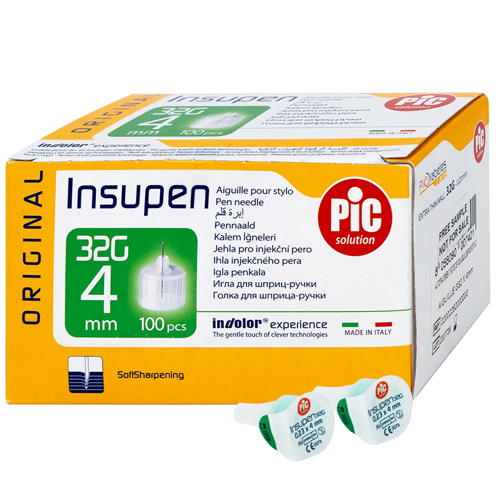 Đầu kim tiêm tiểu đường PIC Insupen Original dùng để gắn vào đầu bút tiêm insulin (100 Cái)