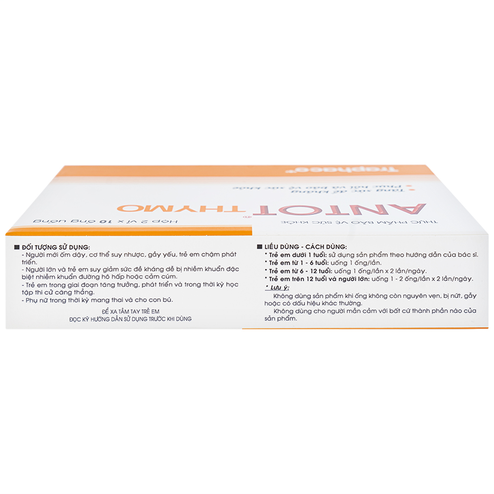 Hình ảnh Dung dịch uống Antot Thymo Traphaco tăng cường sức đề kháng (2 vỉ x 10 ống x 10ml)