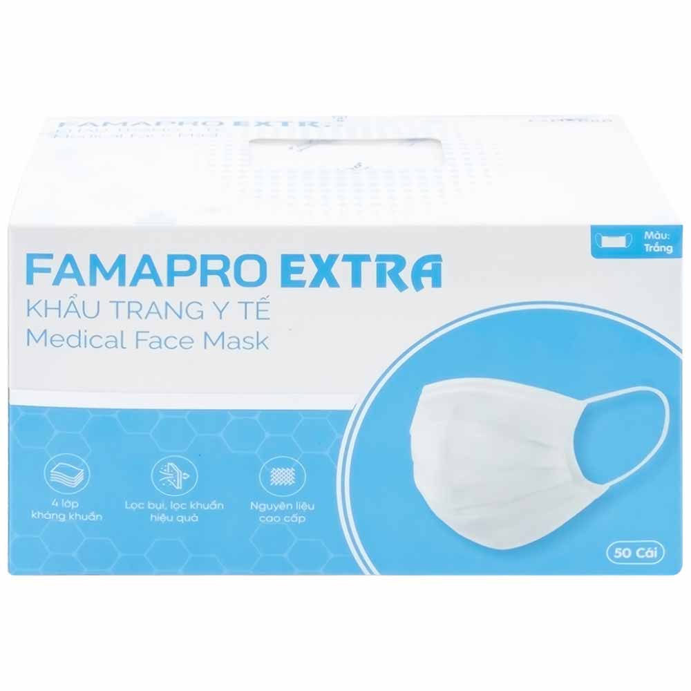 Hình ảnh Khẩu trang y tế Famapro Extra màu trắng 4 lớp hỗ trợ ngăn khói, bụi, kháng khuẩn (50 cái)