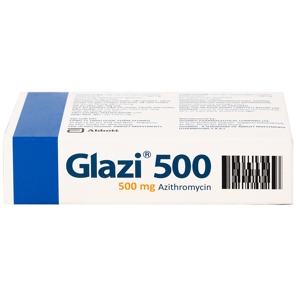 Hình ảnh Thuốc Glazi 500 Abbott điều trị viêm xoang cấp, viêm tai giữa cấp, viêm họng, viêm amidan (2 vỉ x 3 viên)