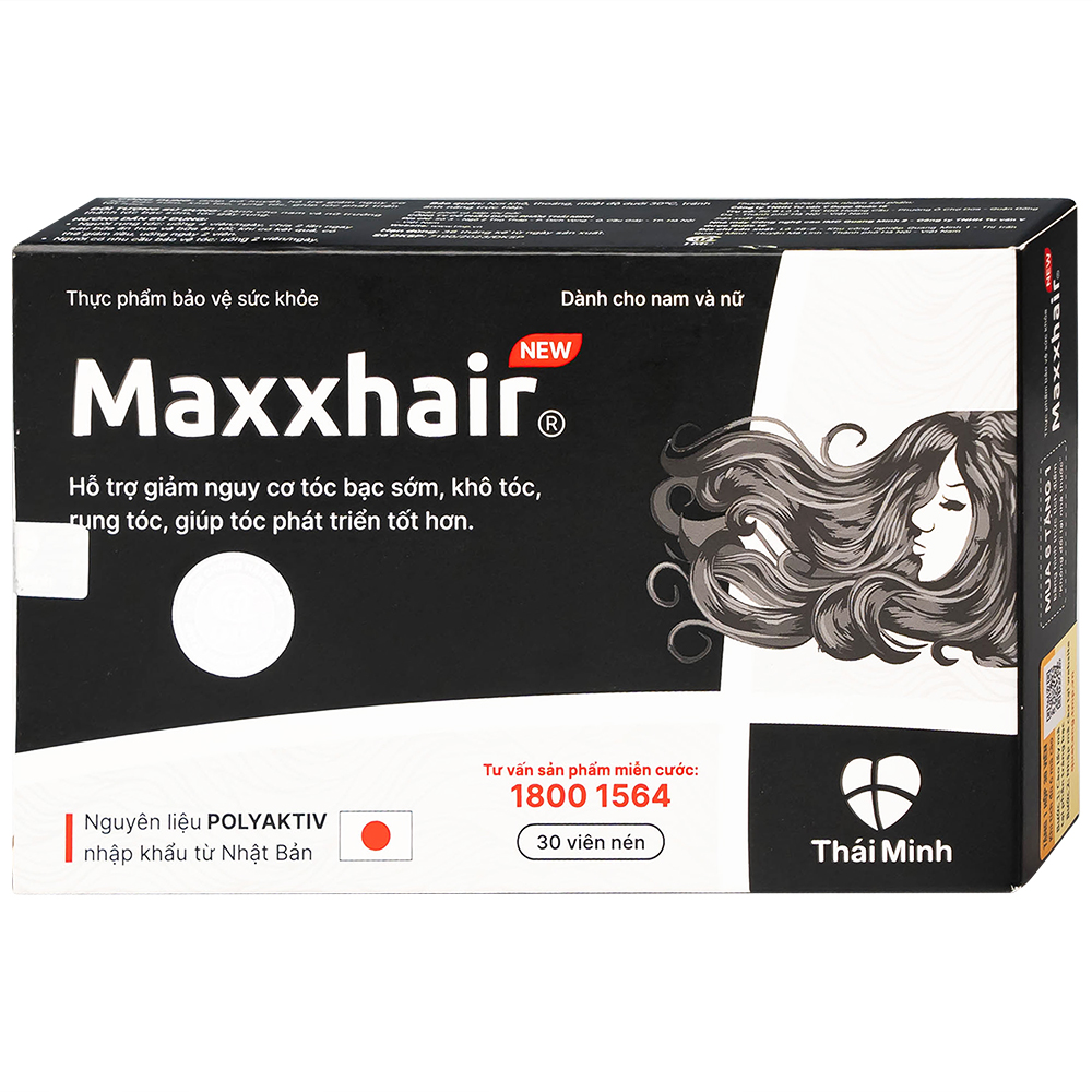 Viên uống Maxxhair New Thái Minh hỗ trợ tóc mọc chắc khỏe và giảm nguy cơ rụng tóc (3 vỉ x 10 viên)