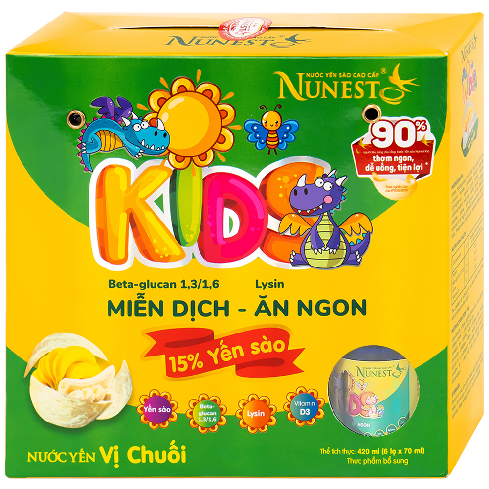 Nước yến sào cao cấp Nunest Kids vị chuối tăng cường sức khoẻ, ăn ngon (6 hũ x 70ml)