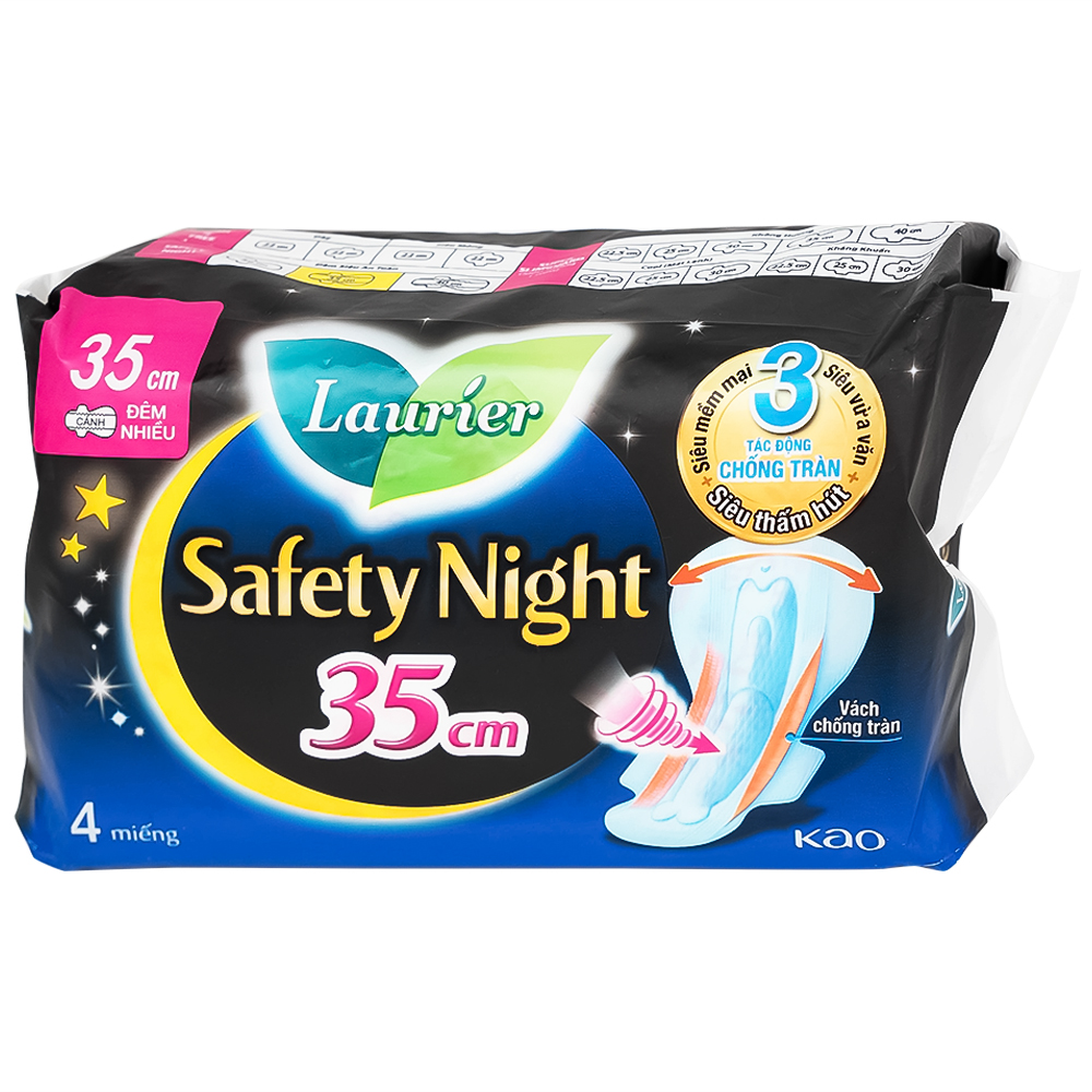 Băng vệ sinh ban đêm Laurier Safety Night Kao thấm hút nhanh (4 miếng x 35cm)