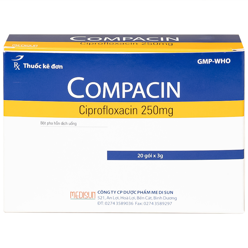 Hình ảnh Bột pha hỗn dịch uống Compacin 250mg Medisun dùng cho các nhiễm khuẩn do các vi khuẩn nhạy cảm (20 gói)