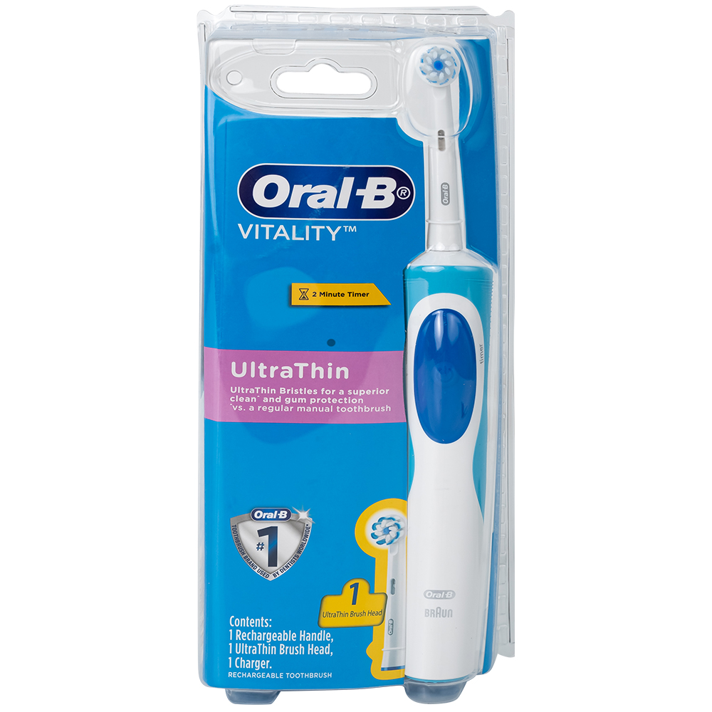 Bàn chải điện Oral-B Vitality Ultrathin D12.513 giúp làm sạch mảng bám trên răng, loại bỏ các vết ố răng