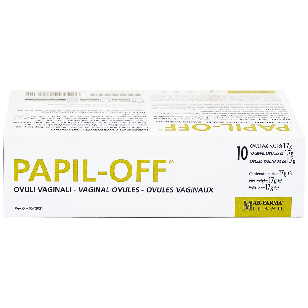 Hình ảnh Viên đặt âm đạo Papil-Off Mar-Farma giúp phòng ngừa và hỗ trợ điều trị các tổn thương do HPV (2 vỉ x 5 viên)
