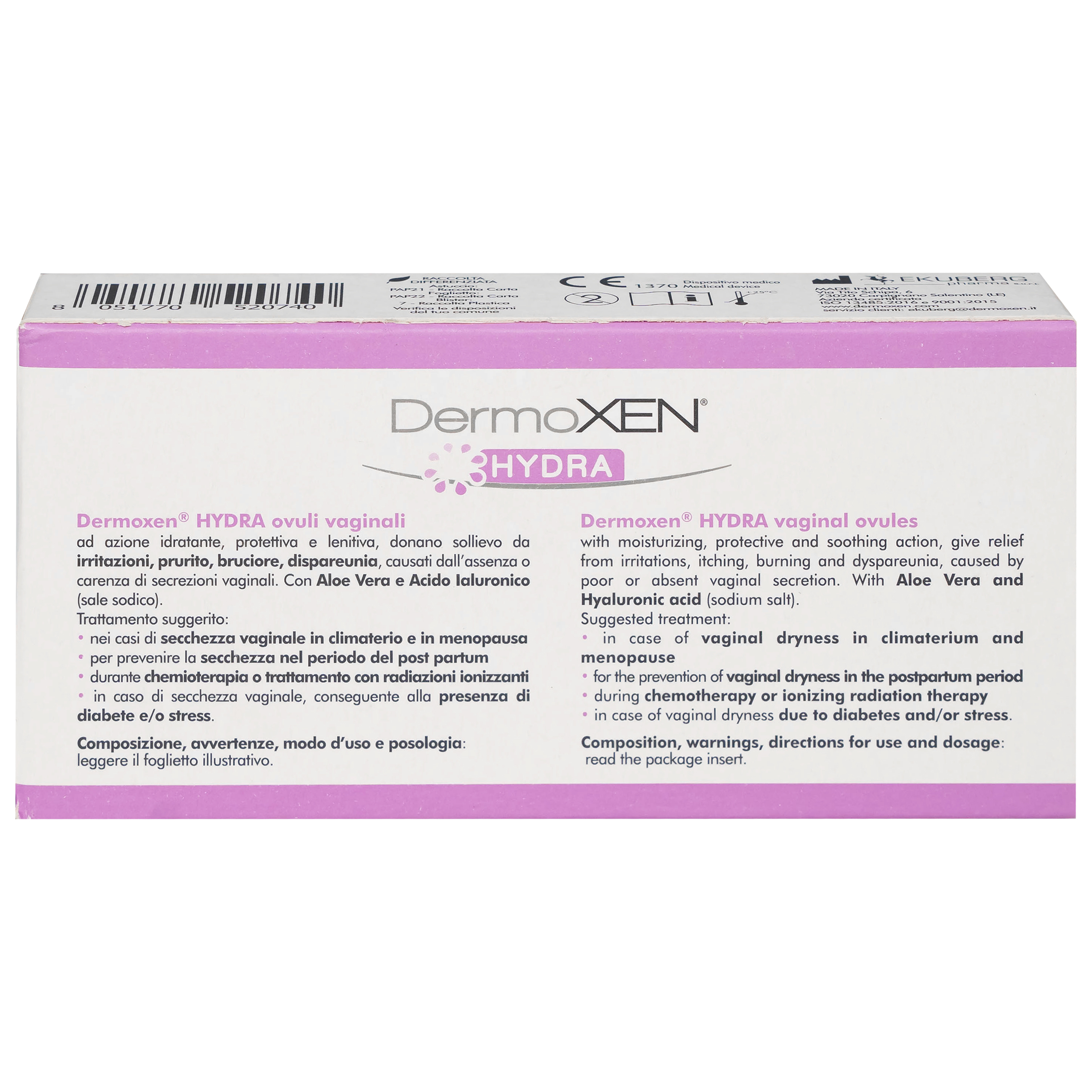Hình ảnh Viên đặt âm đạo DermoXEN® HYDRA Ekuberg Pharma làm ẩm, bảo vệ và làm mềm, giảm kích ứng (1 vỉ x 7 viên)