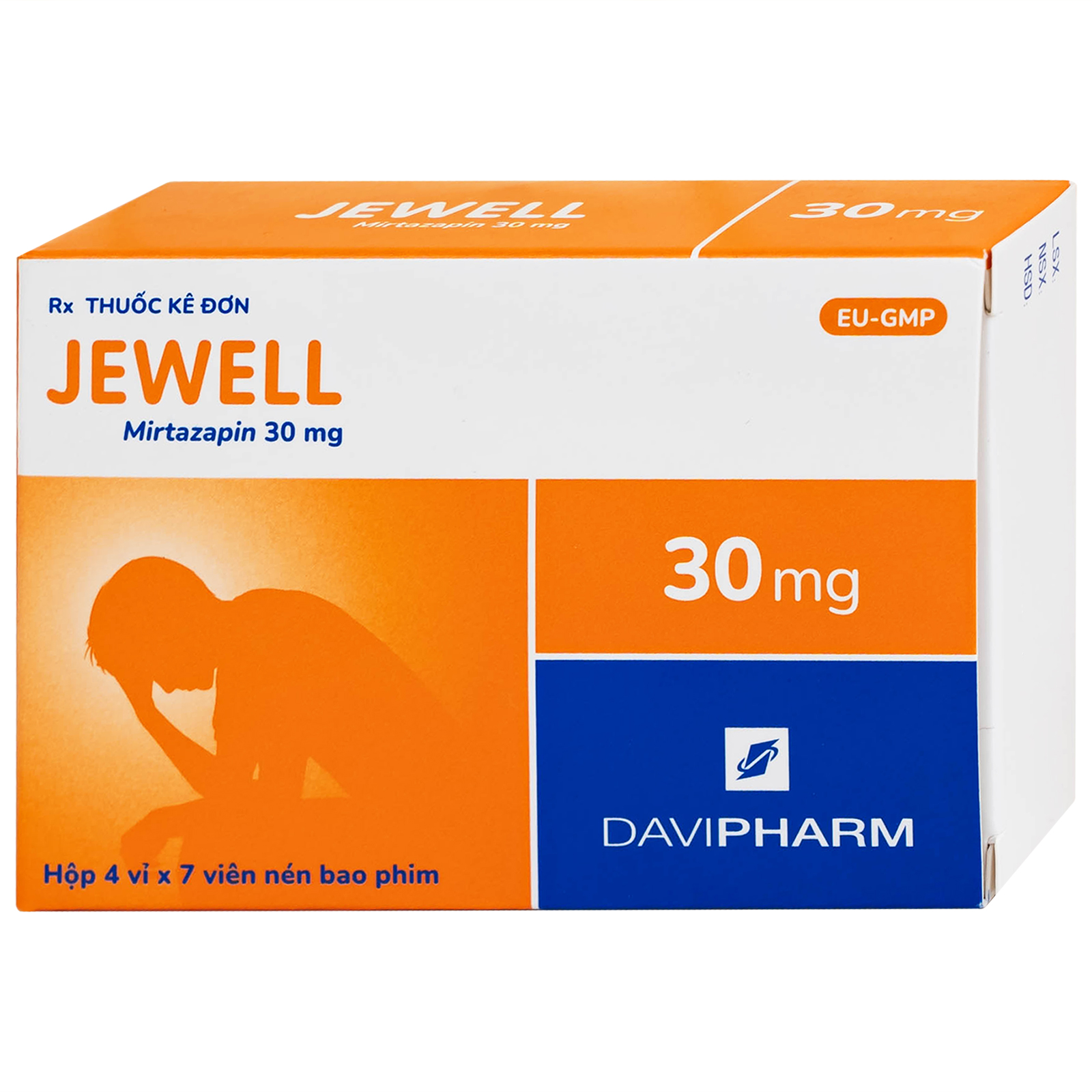 Hình ảnh Viên nén Jewell 30mg Davipharm điều trị các đợt trầm cảm nặng (4 vỉ x 7 viên)