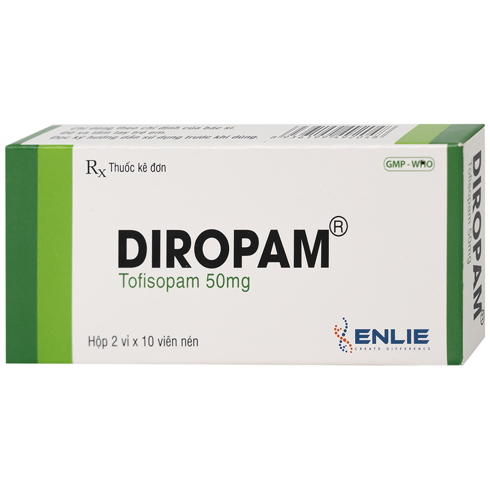 Hình ảnh Thuốc Diropam 50mg Enlie điều trị triệu chứng đau thắt ngực giả, tiền mê sảng (2 vỉ x 10 viên)