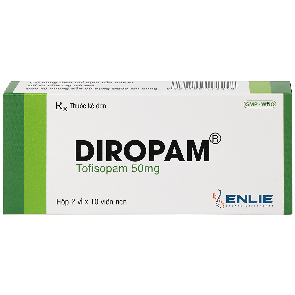 Hình ảnh Thuốc Diropam 50mg Enlie điều trị triệu chứng đau thắt ngực giả, tiền mê sảng (2 vỉ x 10 viên)