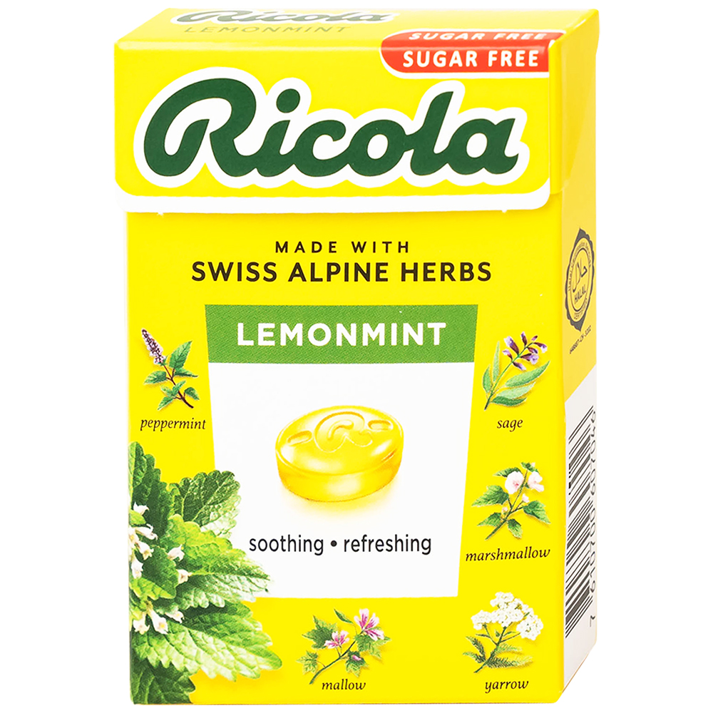 Kẹo ngậm không đường Ricola Lemont Mint thông cổ, mát họng, làm dịu cơn ho (40g)