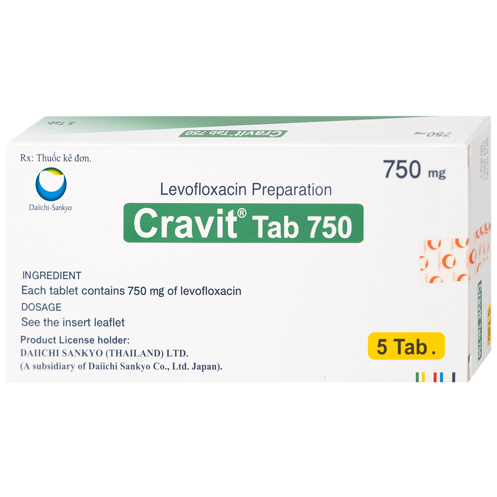 Hình ảnh Thuốc Cravit Tab 750mg Interthai Pharm điều trị nhiễm khuẩn nhẹ, trung bình và nặng (1 vỉ x 5 viên)