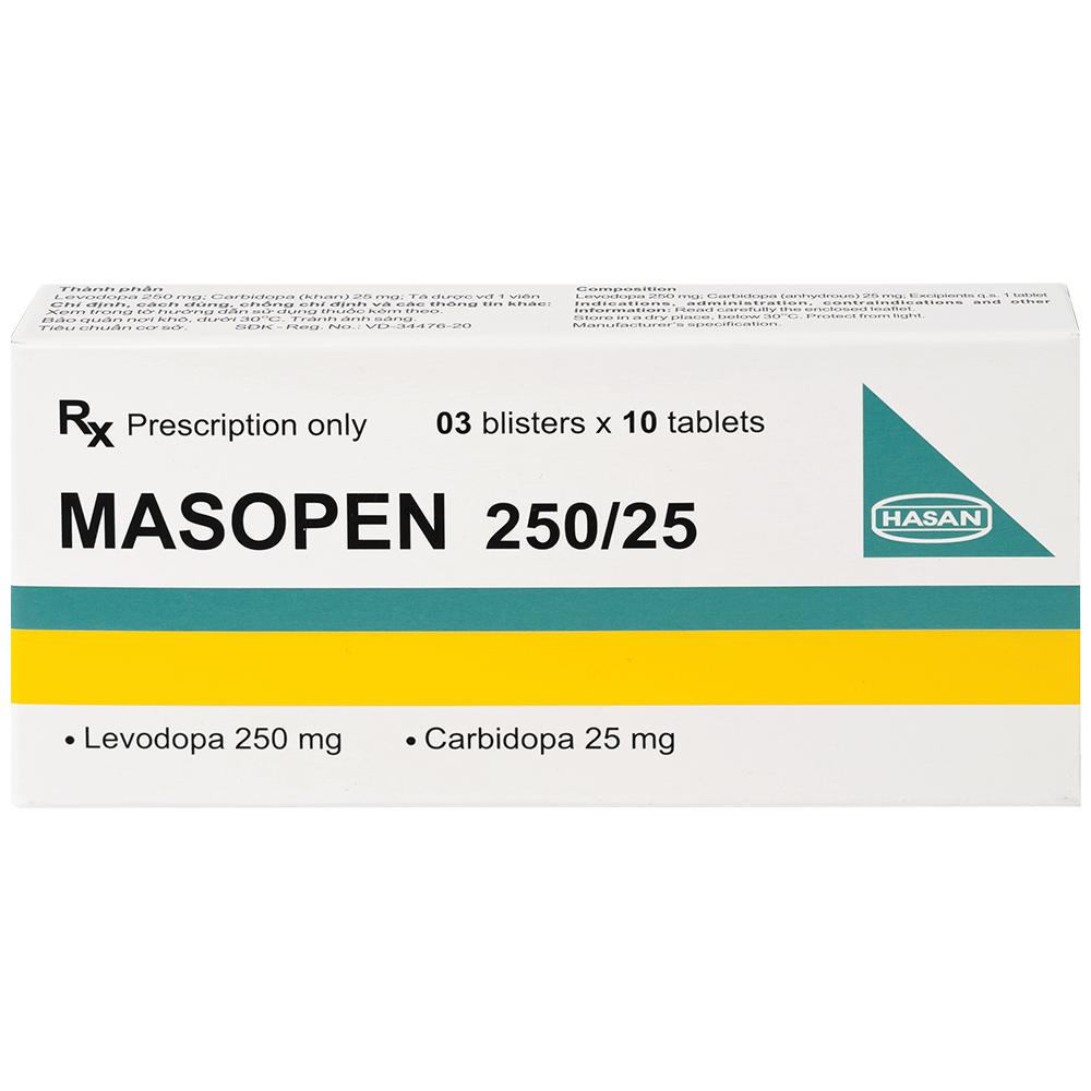 Hình ảnh Thuốc Masopen 250/25 Hasan điều trị triệu chứng bệnh parkinson (3 vỉ x 10 viên)