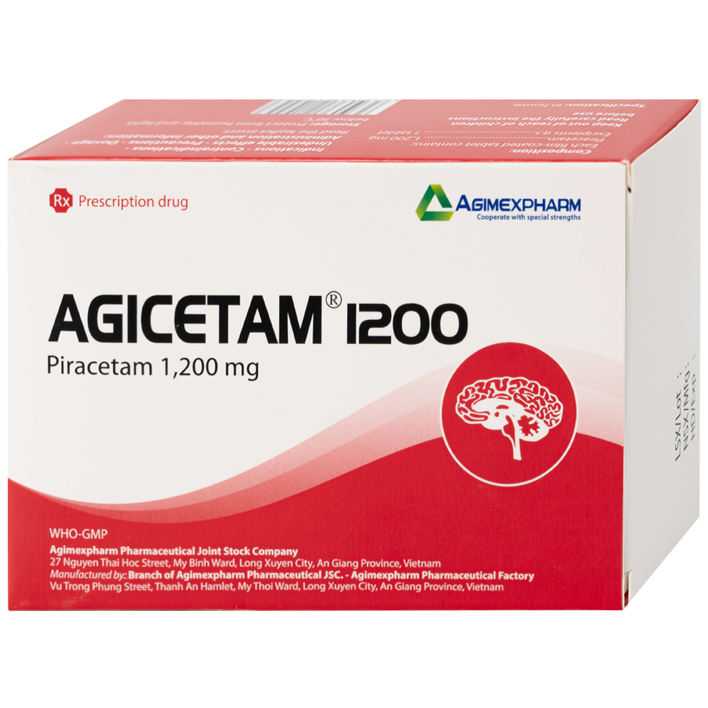 Hình ảnh Thuốc Agicetam 1200 Agimexpharm điều trị chóng mặt, suy giảm trí nhớ, đột quỵ do thiếu máu cục bộ cấp (3 vỉ x 10 viên)