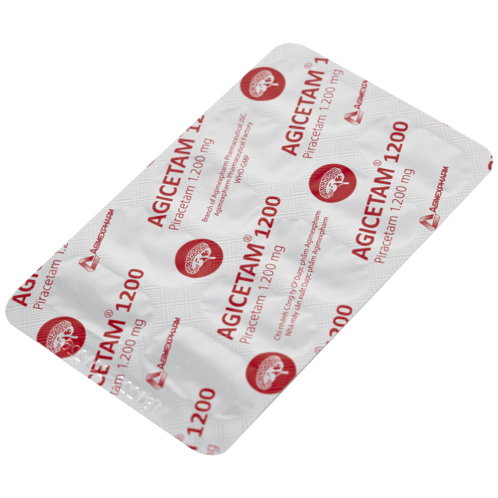 Hình ảnh Thuốc Agicetam 1200 Agimexpharm điều trị chóng mặt, suy giảm trí nhớ, đột quỵ do thiếu máu cục bộ cấp (3 vỉ x 10 viên)