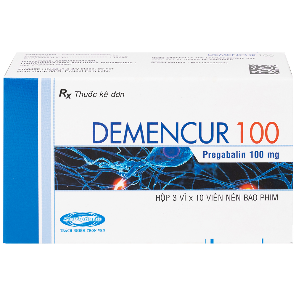 Hình ảnh Thuốc Demencur 100 DaviPharm điều trị đau thần kinh trung ương và ngoại vi (3 vỉ x 10 viên)