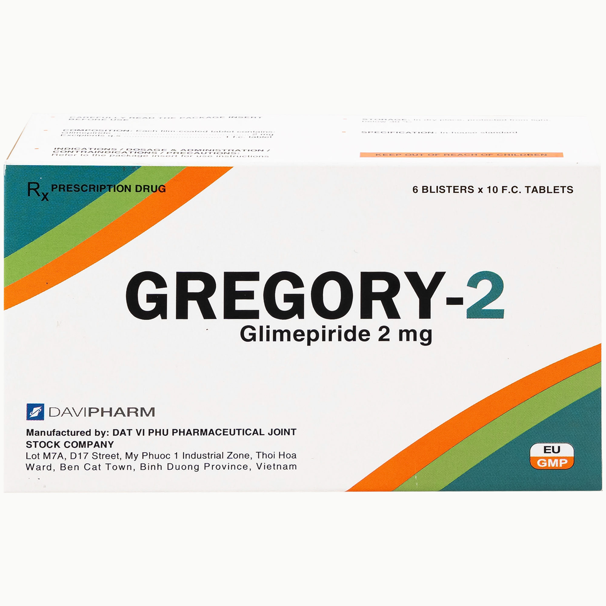 Hình ảnh Thuốc Gregory-2 Davipharm hỗ trợ cho chế độ ăn kiêng ở bệnh tiểu đường típ 2 (6 vỉ x 10 viên)