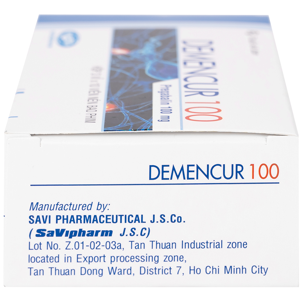 Hình ảnh Thuốc Demencur 100 DaviPharm điều trị đau thần kinh trung ương và ngoại vi (3 vỉ x 10 viên)