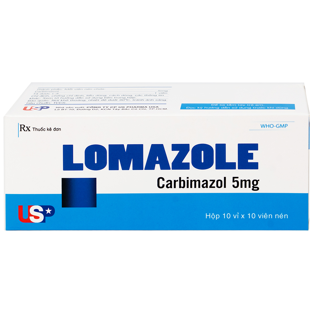 Hình ảnh Thuốc Lomazole 5mg US Pharma điều trị bệnh Basedow, nhiễm độc tuyến giáp, cường giáp khi thai nghén (10 vỉ x 10 viên)