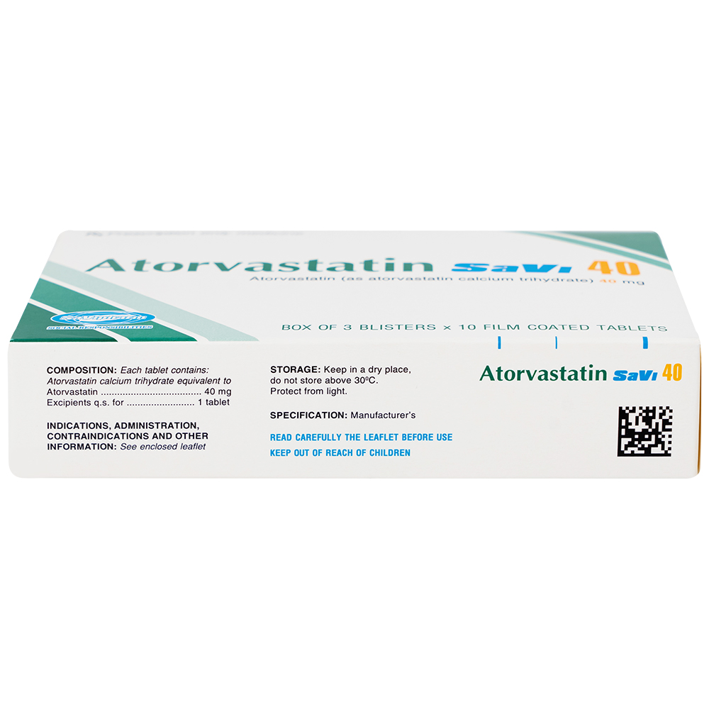 Hình ảnh Thuốc Atorvastatin 40mg Savi điều trị rối loạn lipid máu, mỡ máu, cholesterol máu cao (3 vỉ x 10 viên)