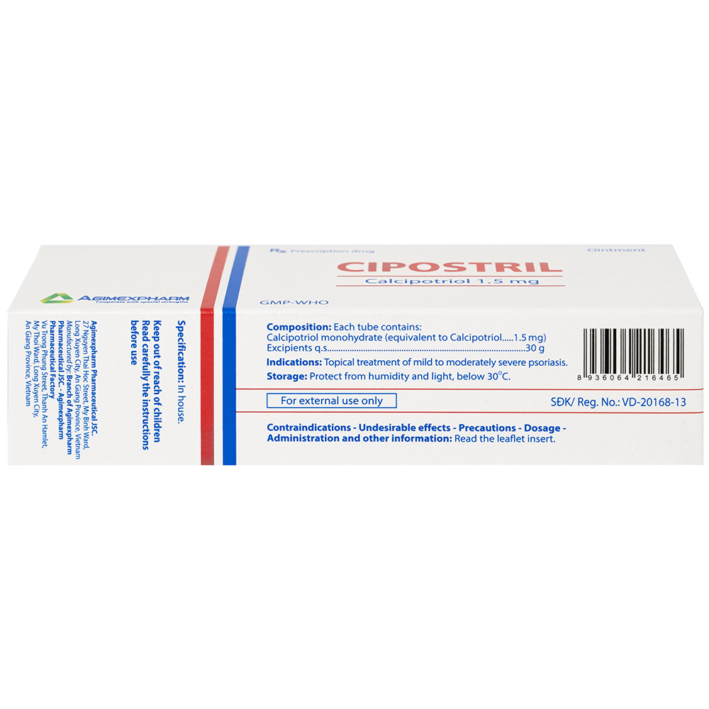 Hình ảnh Thuốc mỡ Cipostril 1.5mg Agimexpharm điều trị tại chỗ vảy nến mảng mức độ nhẹ đến vừa (30g)