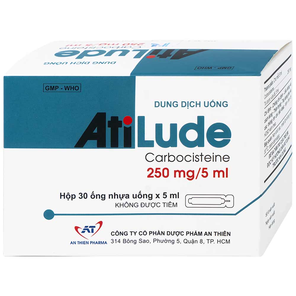 Dung dịch uống AtiLude 250mg/5ml An Thiên tiêu nhầy, rối loạn đường hô hấp (6 vỉ x 5 ống x 5ml)