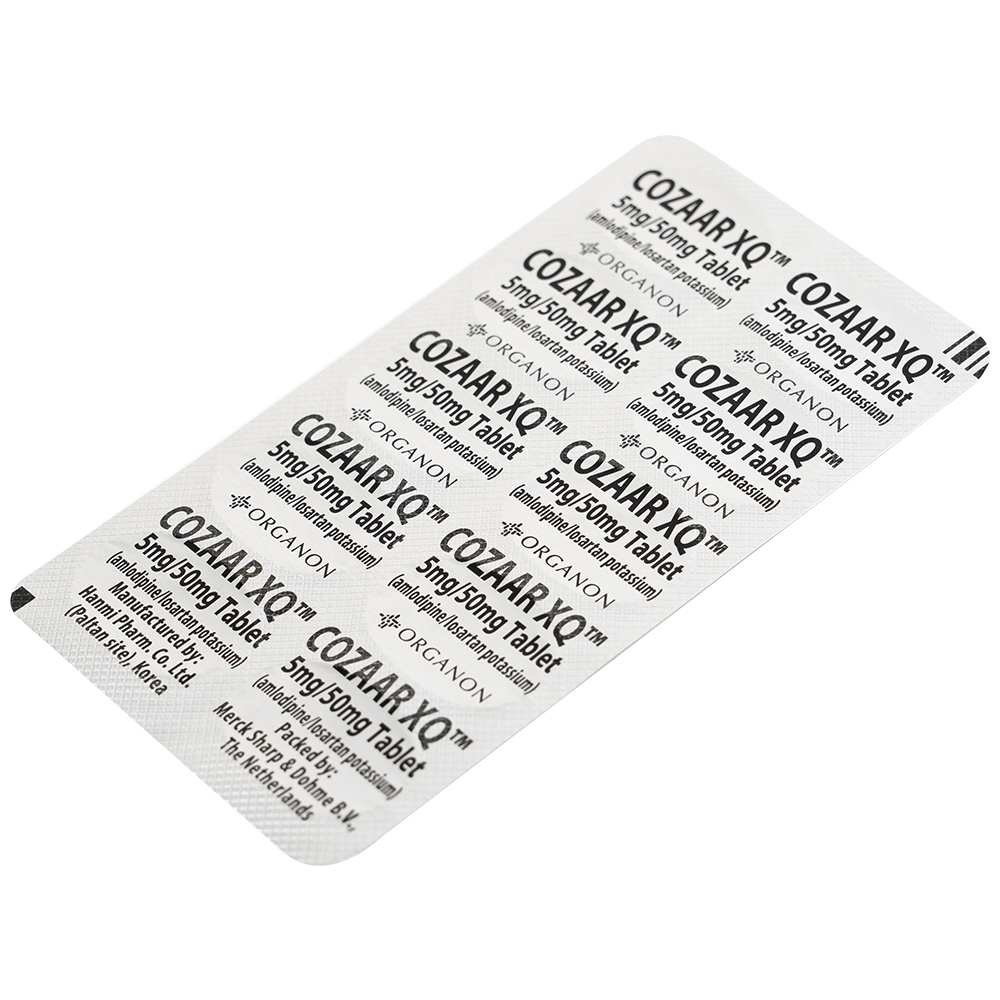 Hình ảnh Thuốc Cozaar XQ 5/50mg Organon điều trị cao huyết áp vô căn (3 vỉ x 10 viên)