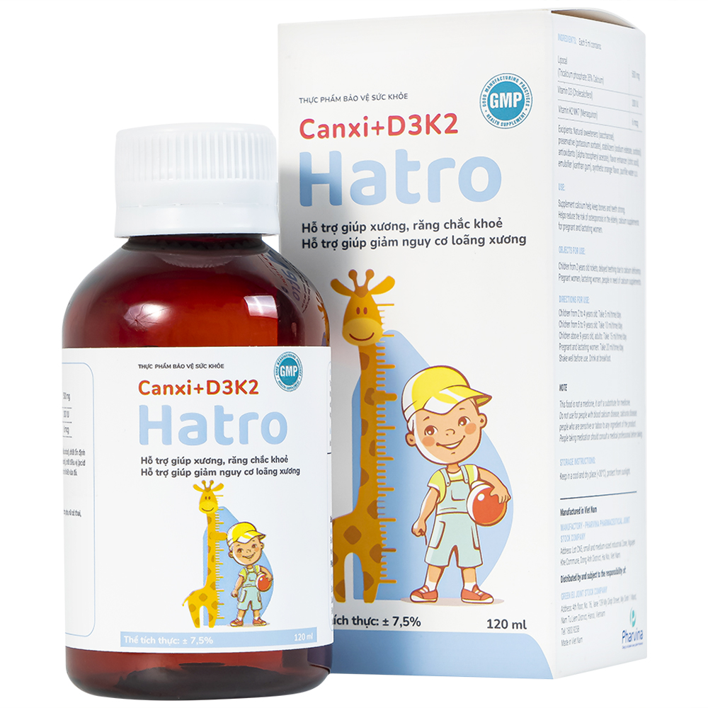 Siro Canxi + D3K2 Hatro bổ sung canxi giúp xương, răng chắc khỏe (120ml)