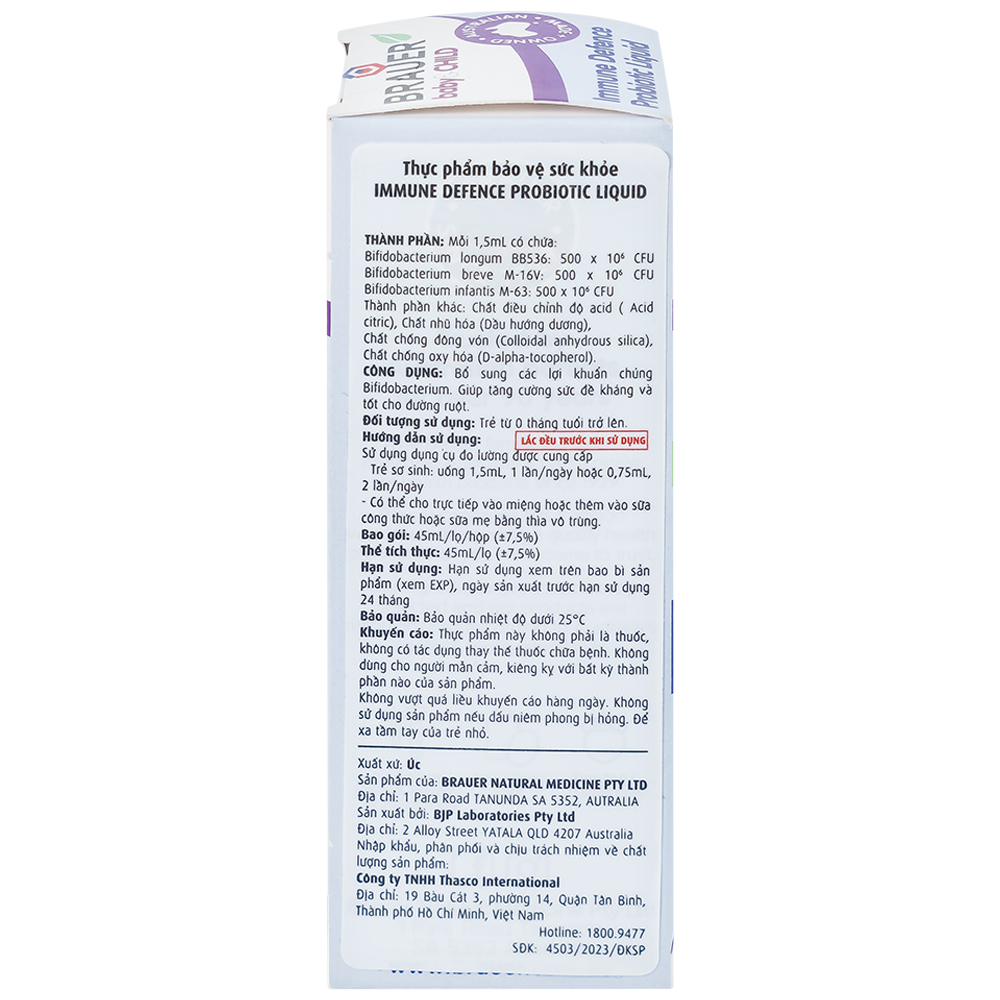 Hình ảnh Siro Immune Defence Probiotic Liquid Brauer giúp tăng cường sức đề kháng và tốt cho đường ruột (45ml)