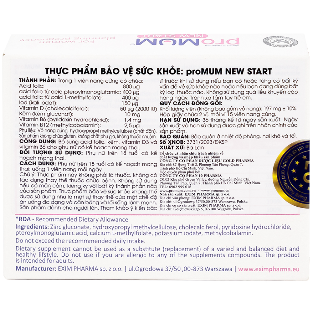 Hình ảnh Viên uống proMUM New Start bổ sung vitamin và khoáng chất cho phụ nữ có kế hoạch mang thai (2 vỉ x 15 viên)