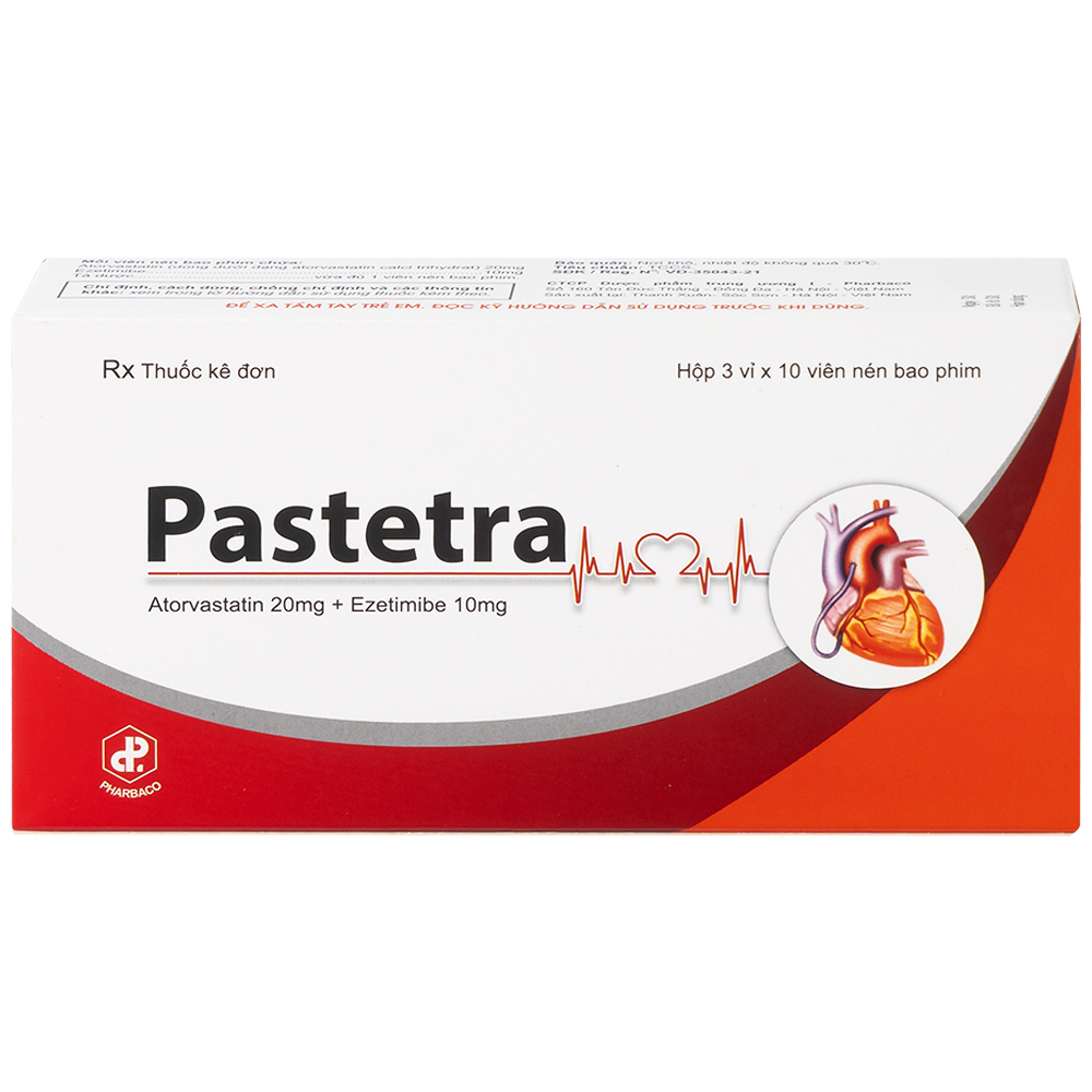 Hình ảnh Thuốc Pastetra Pharbaco phòng ngừa các bệnh tim mạch, tăng cholesterol máu (3 vỉ x 10 viên)