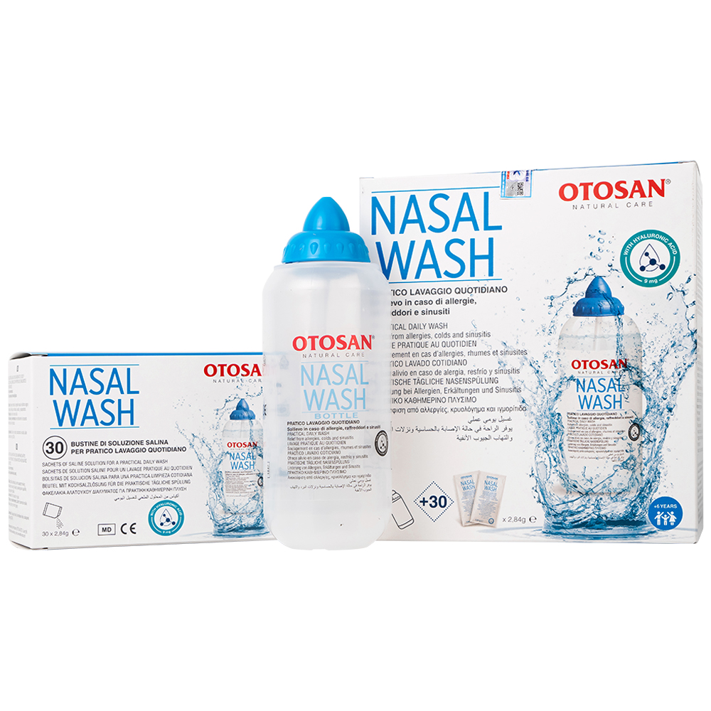 Bộ rửa xoang mũi Otosan Nasal Wash làm sạch sâu, hồi phục chứng viêm mũi dị ứng (1 kít + 30 gói)