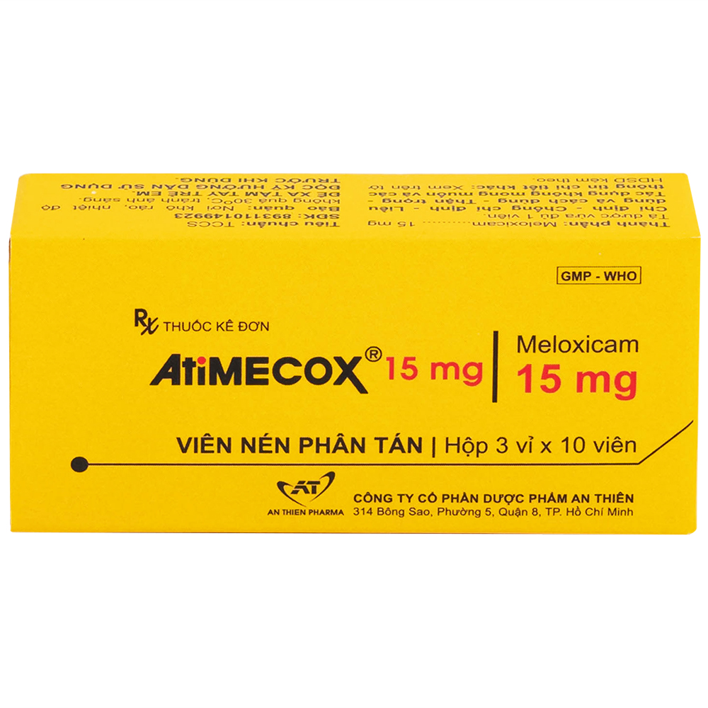 Hình ảnh Thuốc Atimecox 15mg An Thiên giảm các dấu hiệu và triệu chứng của viêm xương khớp (3 vỉ x 10 viên)