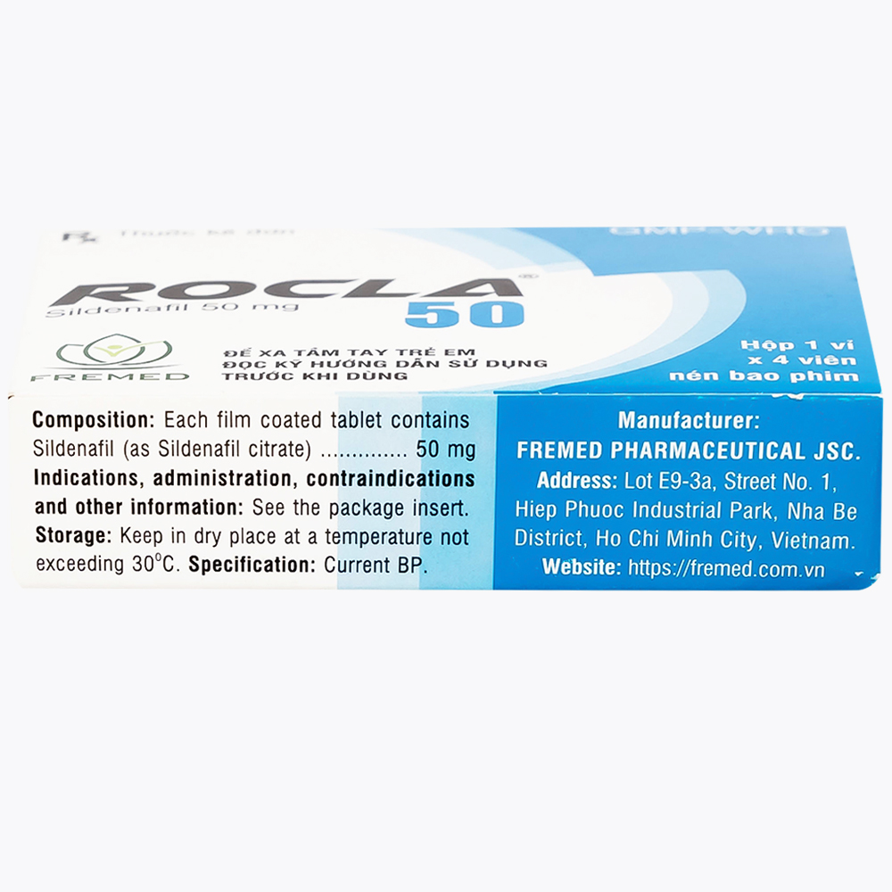 Hình ảnh Thuốc Rocla 50 Fremed điều trị các tình trạng rối loạn cương dương (1 vỉ x 4 viên)