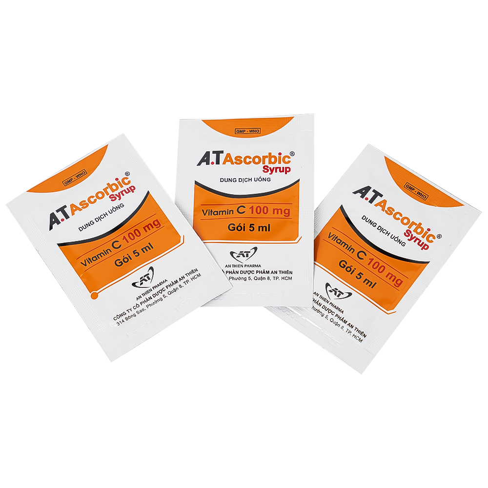 Hình ảnh Dung dịch uống A.T Ascorbic Syrup 100mg bổ sung vitamin C, điều trị bệnh scorbut (30 gói x 5ml)