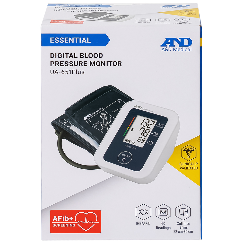 Hình ảnh Máy đo huyết áp bắp tay tự động AND UA-651 Plus hỗ trợ đo huyết áp, cảnh báo đột quỵ