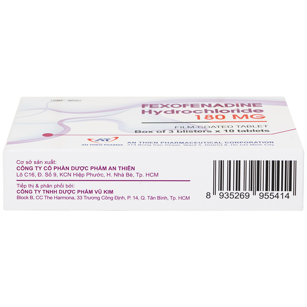 Hình ảnh Thuốc Fexofenadine Hydrochloride 180mg An Thiên điều trị viêm mũi dị ứng theo mùa (3 vỉ x 10 viên)